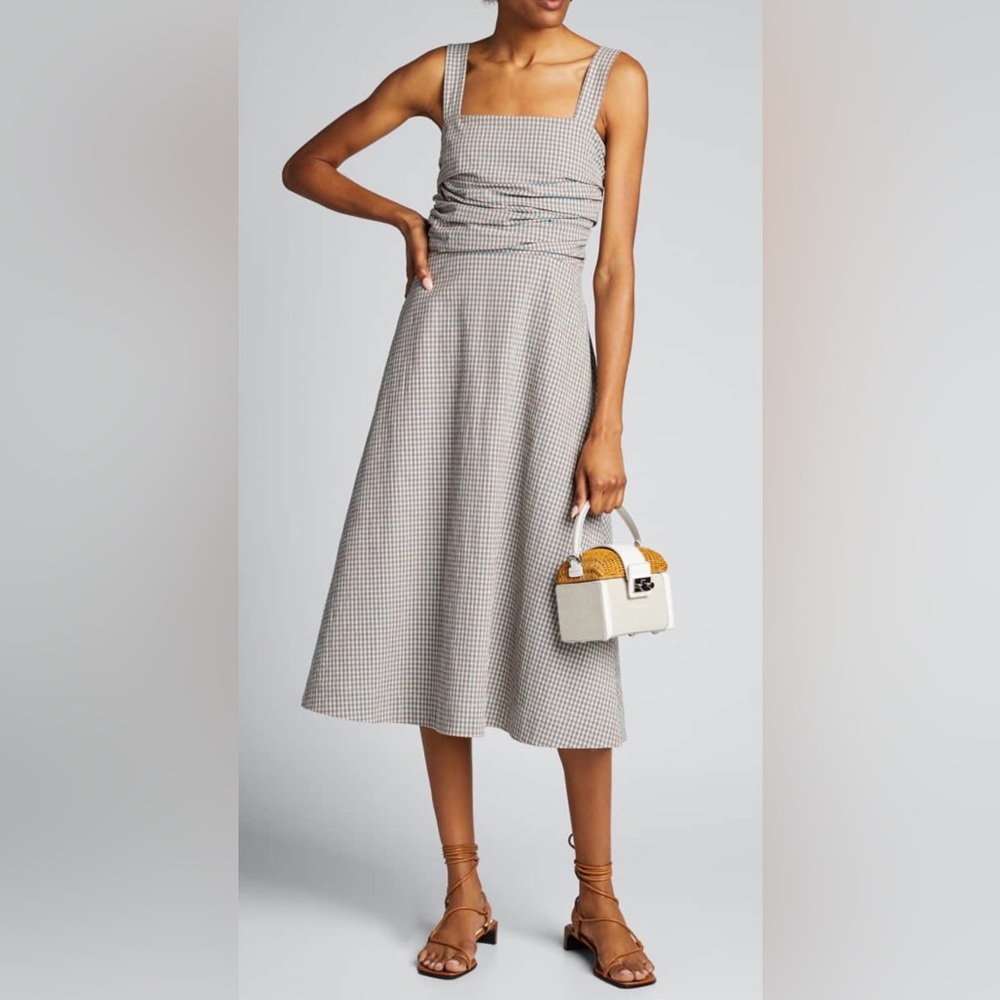 VERONICA BEARD Positano Check Square-Neck Dress  Size 8